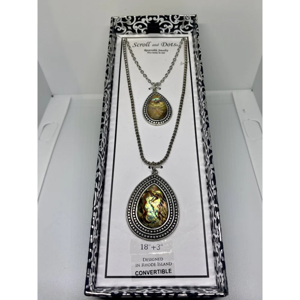 Scroll & Dot Double Moonstone Reversible Women’s Necklace Silver Fashion